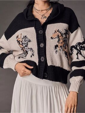 NWT Anthropologie Pilcro Horse Graphic Cardigan Sweater Size Medium